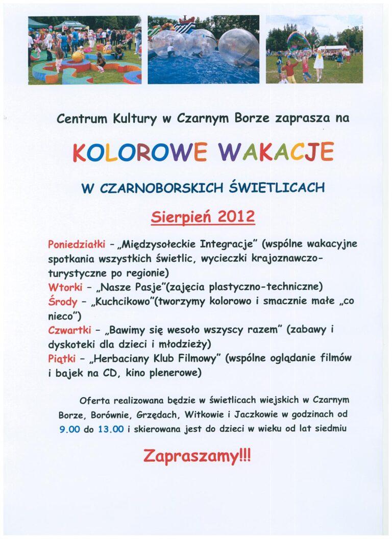 KOLOROWE WAKACJE W CZARNOBORSKICH ŚWIETLICACH – SIERPIEŃ 2012R.