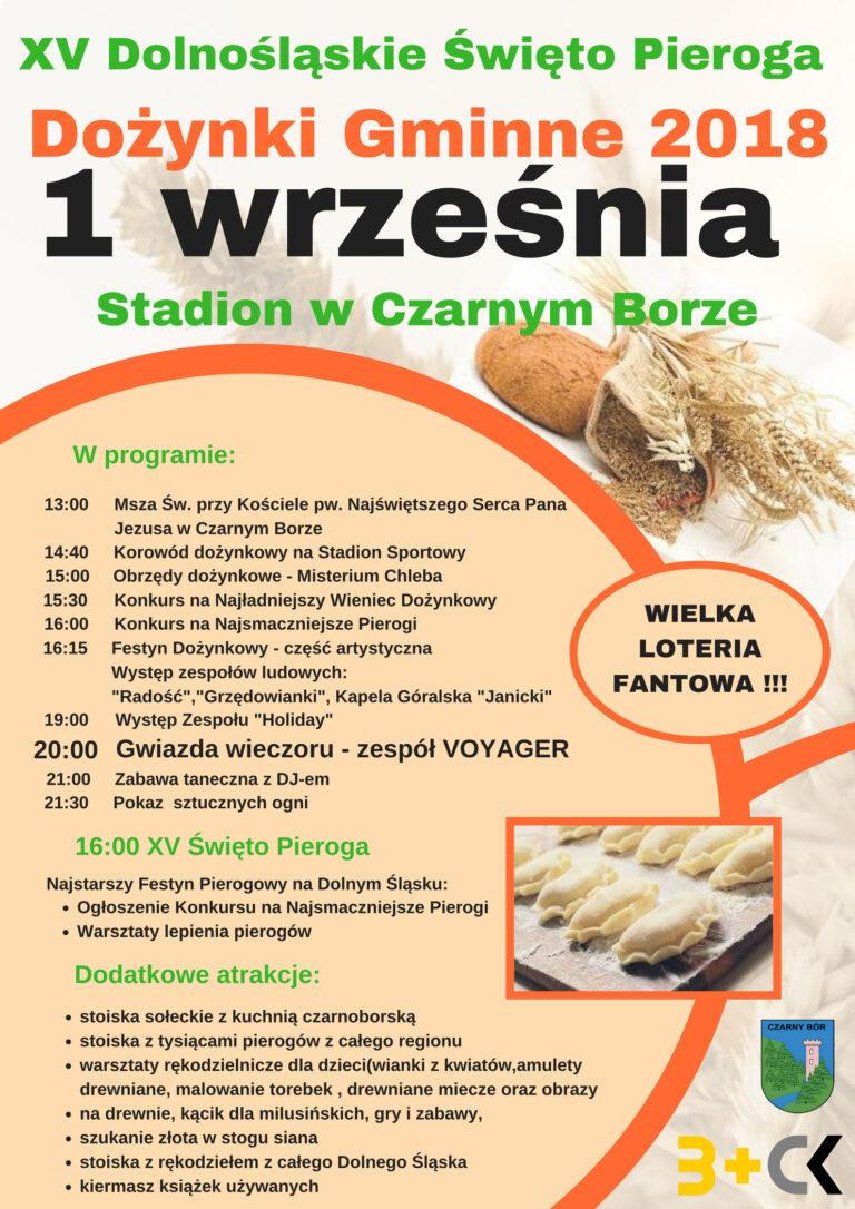 XV DOLNOŚLĄSKIE ŚWIĘTO PIEROGA oraz DOŻYNKI GMINNE 2018 !!!