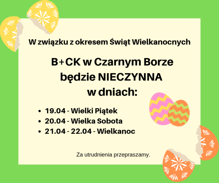 GODZINY PRACY B+CK W OKRESIE ŚWIĄT WIELKANOCNYCH