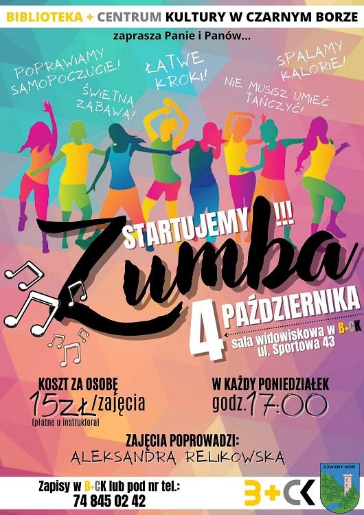 Plakat na zajęcia zumby w Czarnym Borze