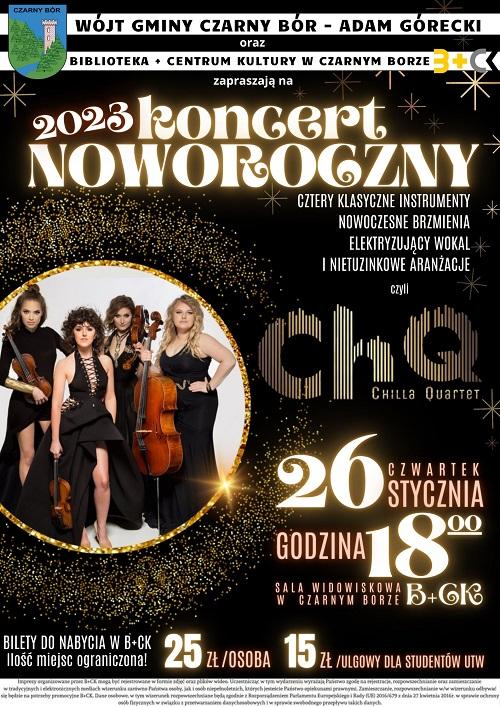 Plakat promujący Koncert Noworoczny 2023 w Gminie Czarny Bór