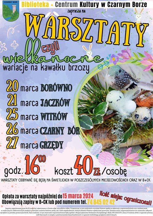 Plakat promujący warsztaty wielkanocne 2024