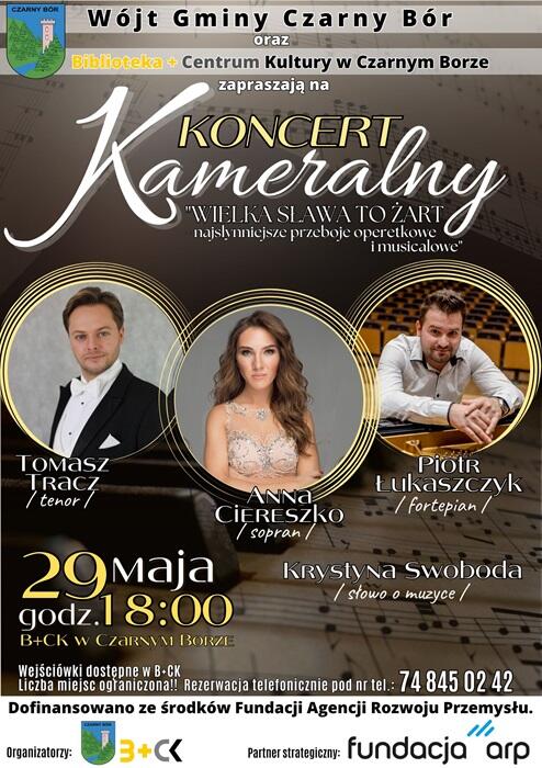 Plakat promujący wiosenny koncert kameralny w Gminie czarny Bór