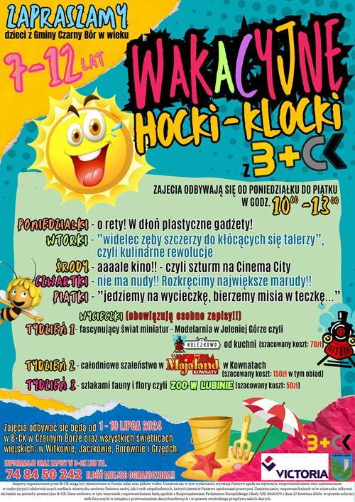 Plakat promujący zajęcia wakacyjne w gminie Czarny Bór