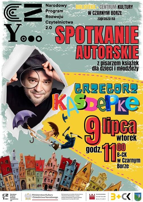 Plakat promujący spotkanie autorskie z |Grzegorzem Kasdepke