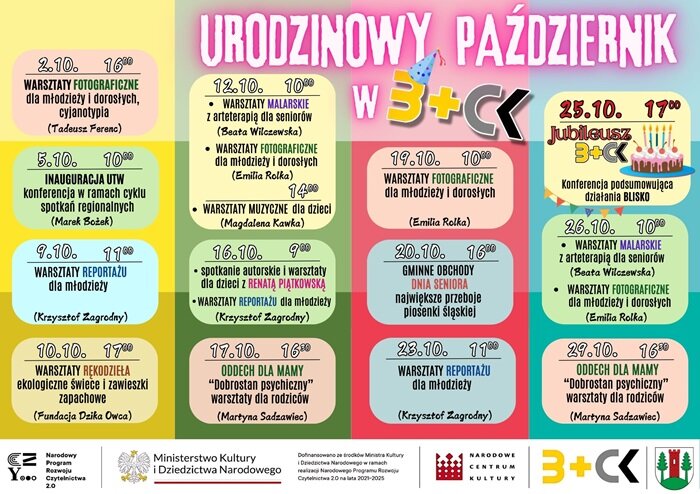 Plakat ukazujący wszystkie wydarzenia w październiku odbywające się w B+CK
