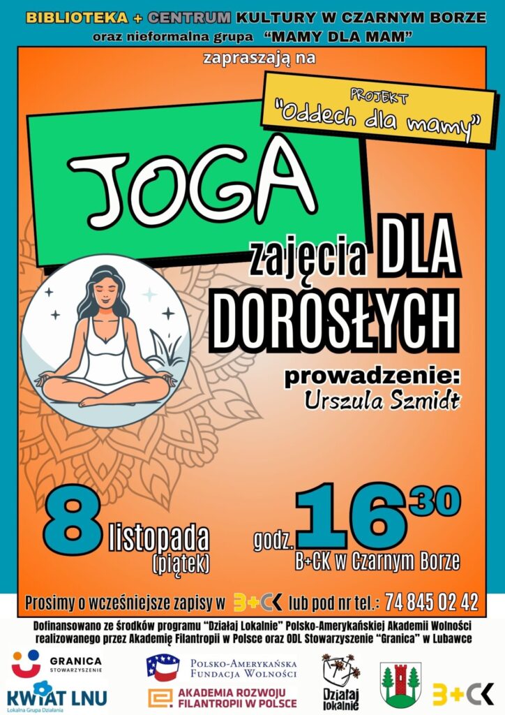Plakat promujący zajęcia jogi dla dorosłych