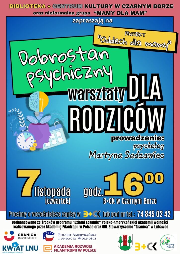 Plakat promujący warsztaty z psychologiem dla rdziców