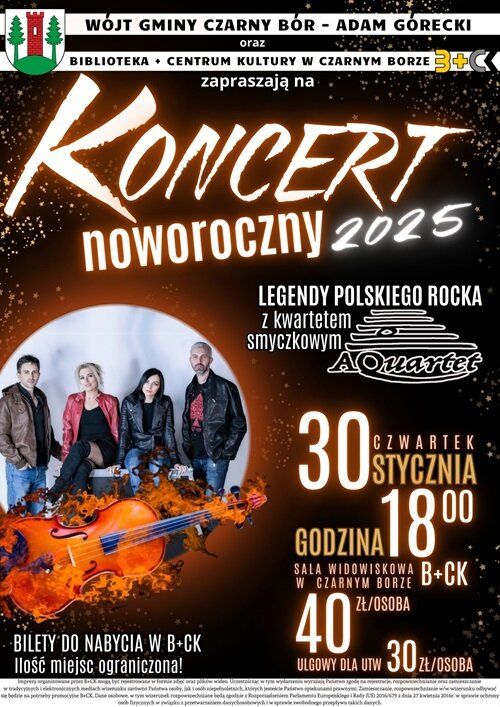Plakat promujący Koncert Noworoczny w Gminie Czarny Bór.