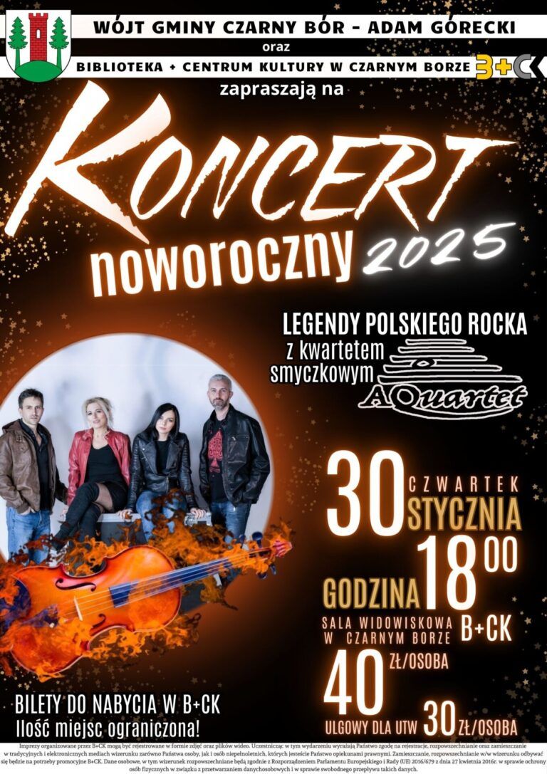 Plakat promujący Koncert Noworoczny 2025 w Gminie Czarny Bór