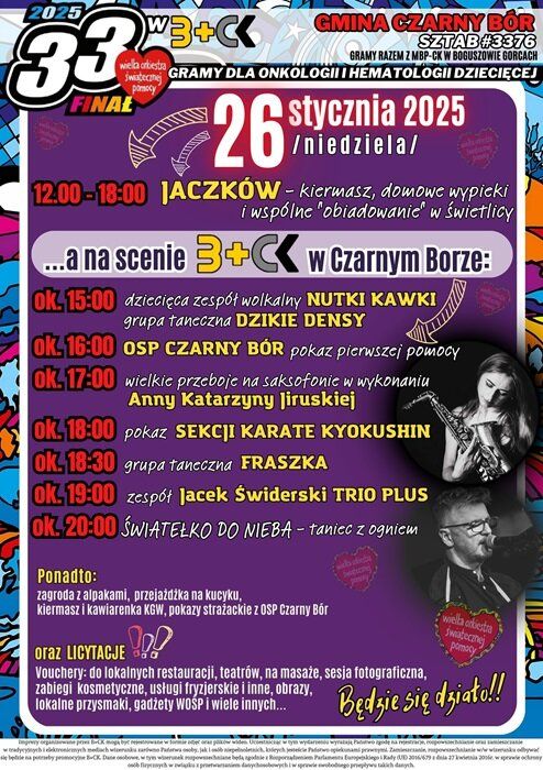 Plakat promujący 33 Finał WOŚP w Gminie Czarny Bór