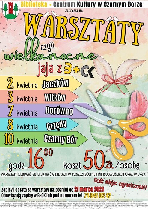 plakat promujący warsztaty wielkanocne na świetlicach i w B+CK