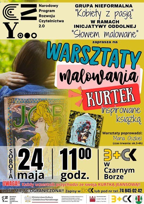 Plakat promujący inicjatywę oddolną -Warsztaty malowania kurtek