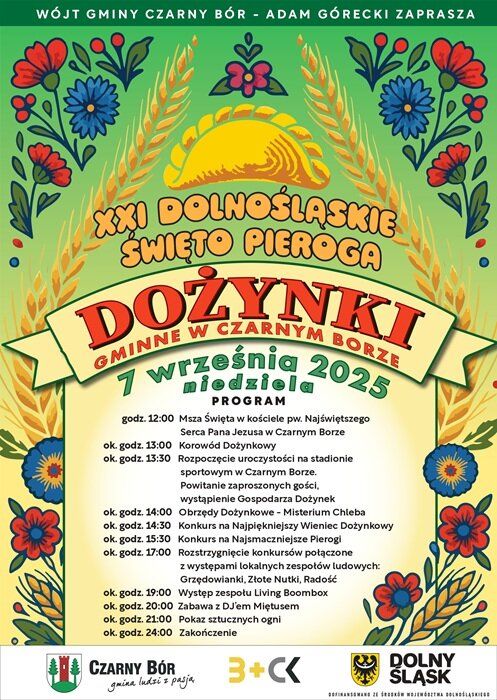 Plakat promujący Dożynki Gminne i 21 Dolnośląskie Święto Pieroga w Czarnym Borze