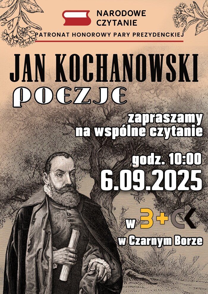 Plakat promujący Narodowe Czytanie 2025 w B+CK w Czarnym Borze