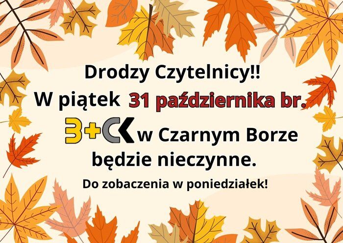 Grafika informacyjna o zamkniętym B+CK w dniu 31 października