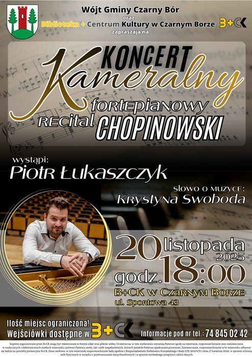 Plakat promujący Jesienny Koncert Kameralny - fortepianowy recital Chopinowski