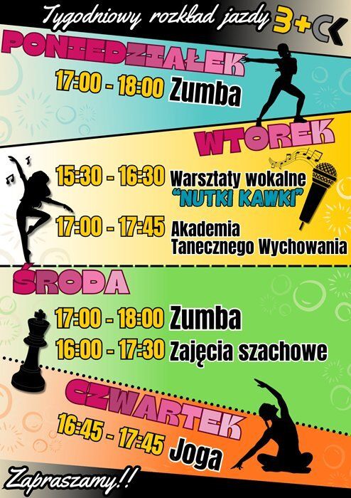 Plakat promujący zajęcia odbywające się w B+CK w Czarnym Borze