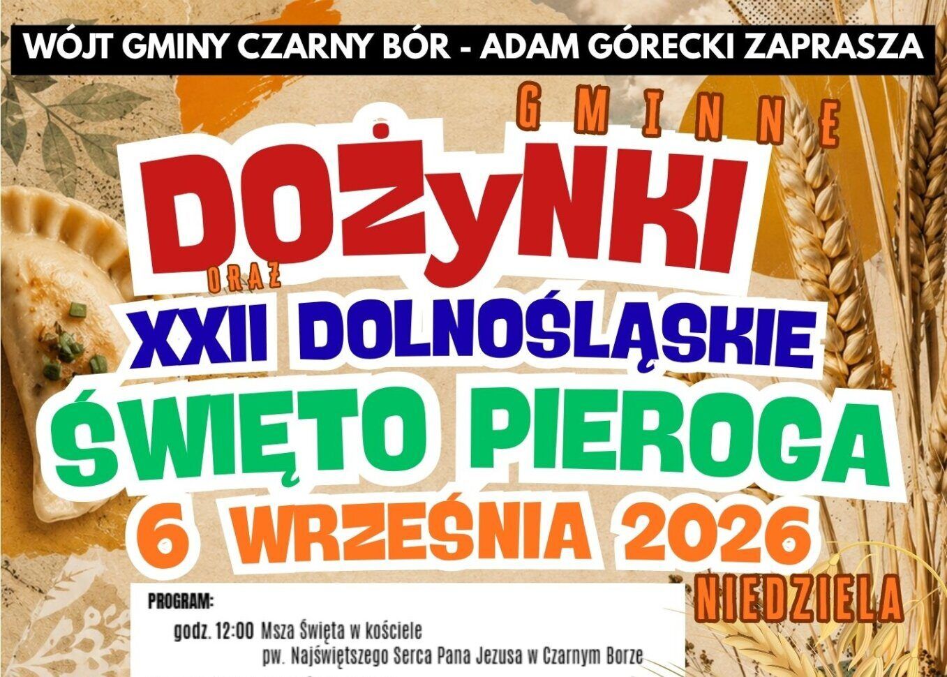 plakat na dożynki gminne; kłosy, napisy, zdjęcie zespołu