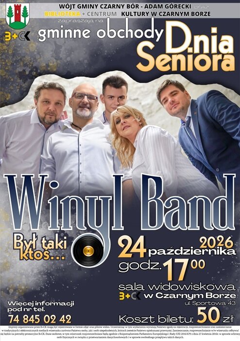 Plakat promujący koncert zespołu Winyl Band z okazji Gminnego Dnia Seniora